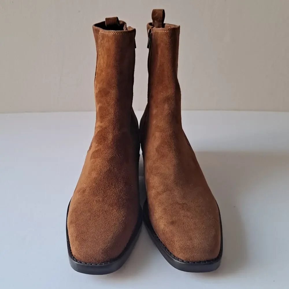NWOB Madewell Idris Square Toe Suede Western Ankle Boots Russet Womens Size 11